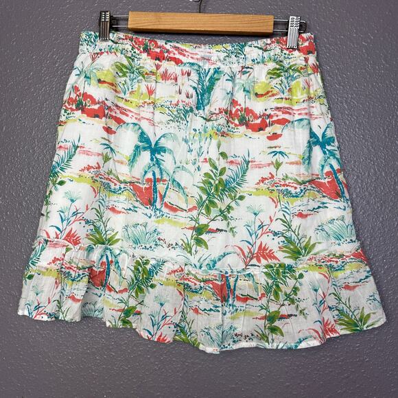 SIGRID OLSEN Beachy Tropical A-Line Lined Ruffle Mini Skirt Pockets Large - Picture 2 of 6